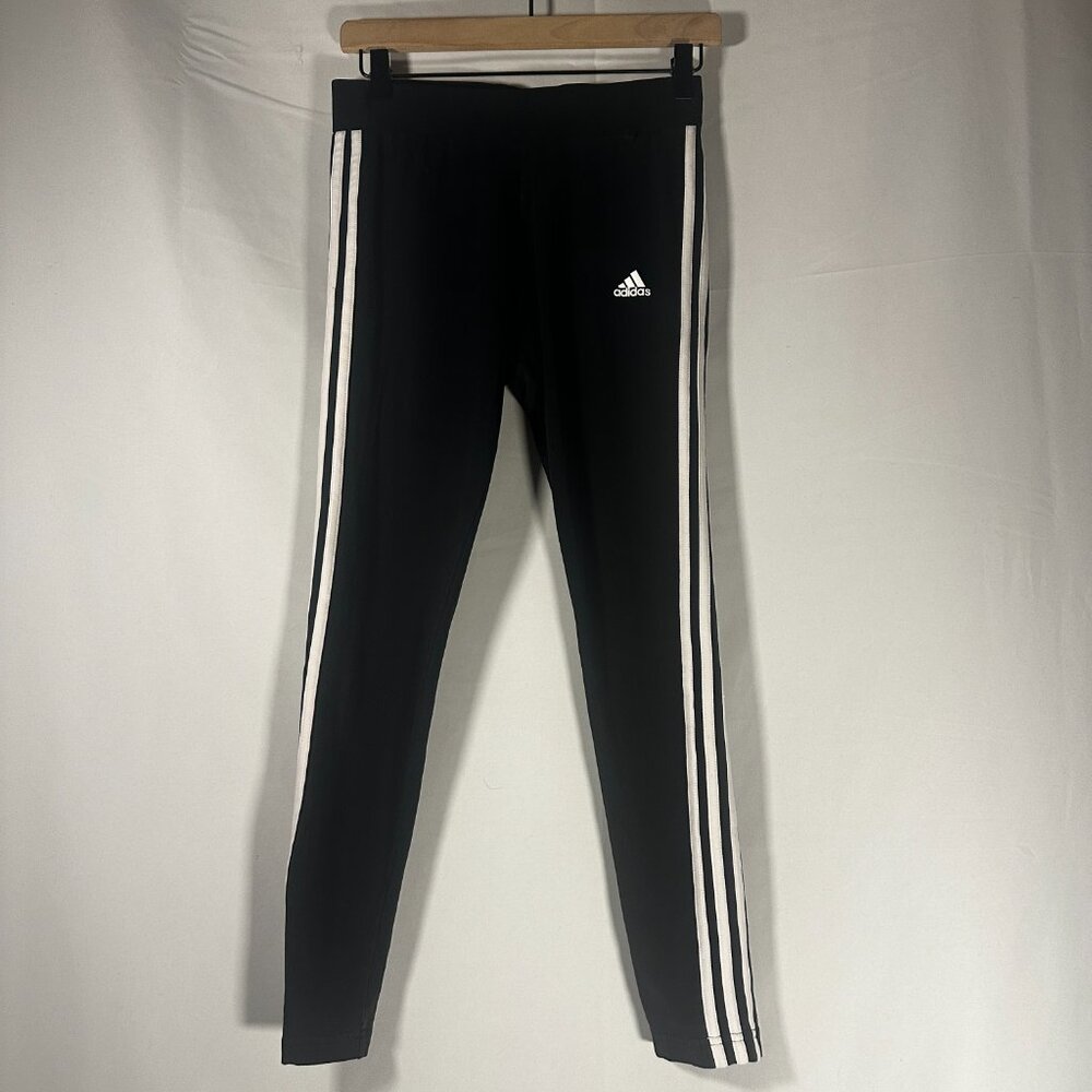 Adidas Black 3 Stripe High Rise Leggings Medium
